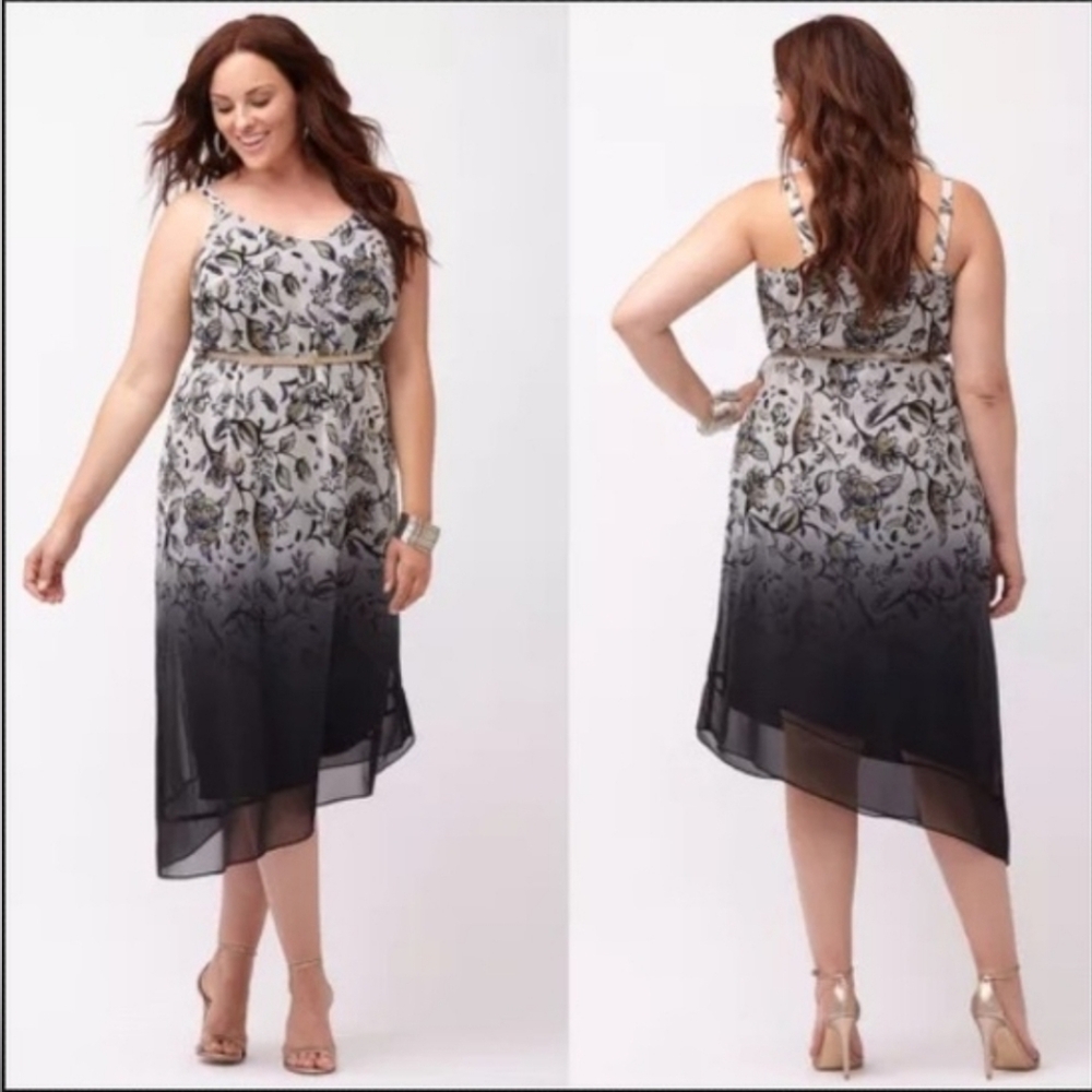 Lane Bryant Dip Dye Ombre Floral Printed Slip Dress No Belt Size 14/16